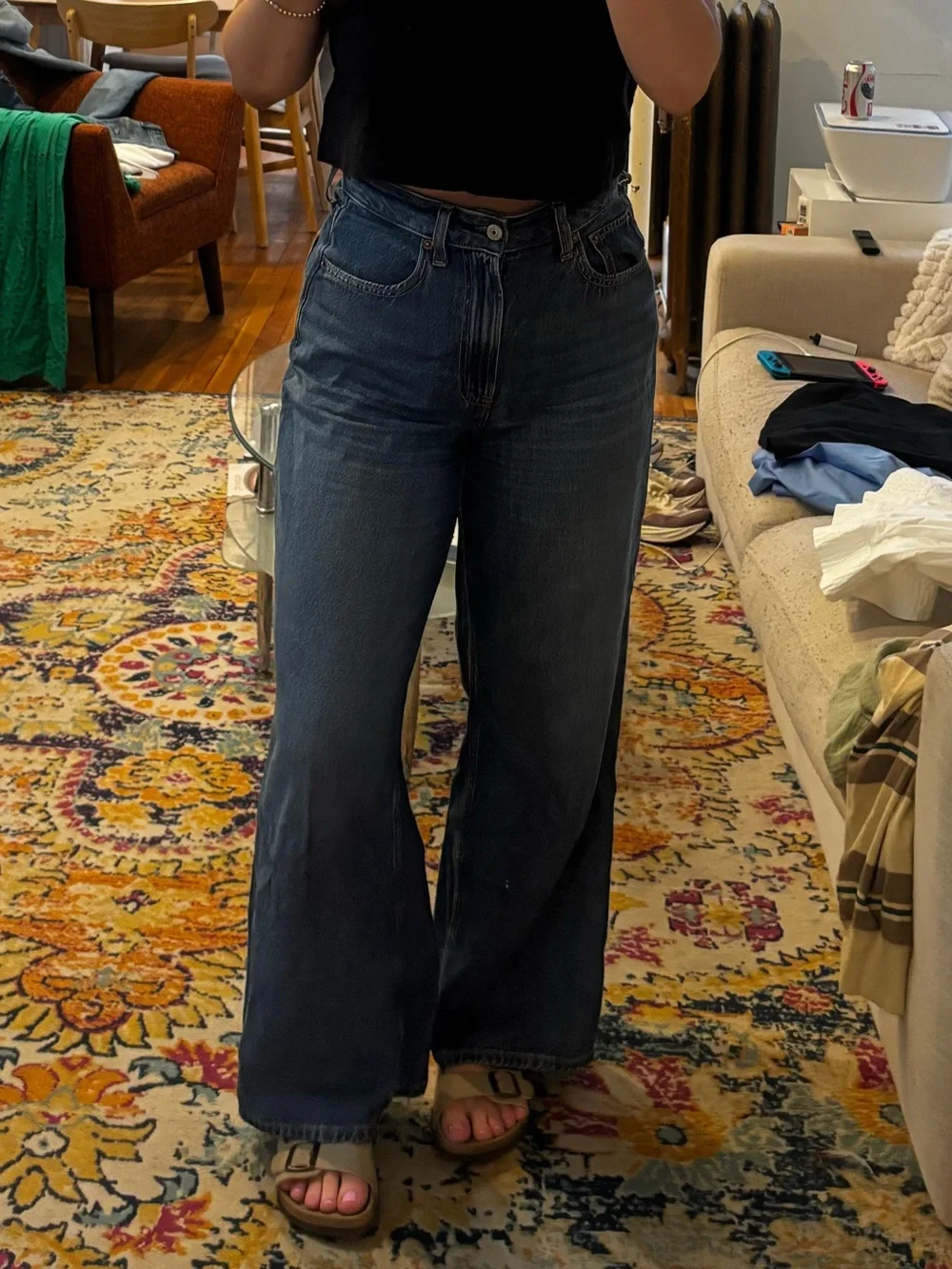 Abercrombie & Fitch Dark Blue High-Rise Wide-Leg Jeans Curve Love 25 S - Picture 3 of 6